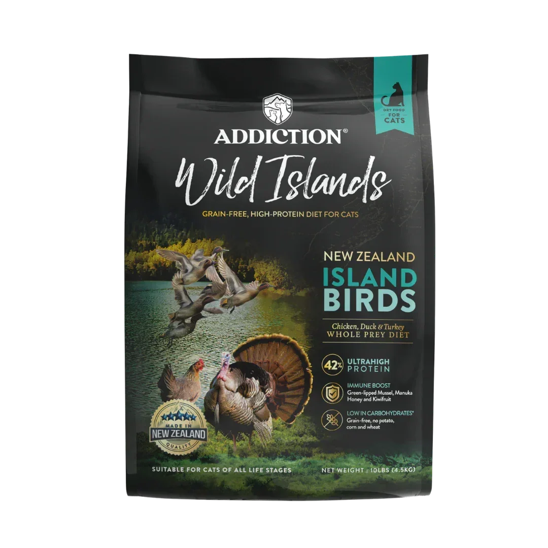 Dry cat food bag, Wild Islands grain-free high-protein, New Zealand Island Birds