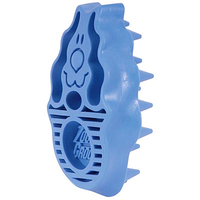 Blue ZoomGroom dog grooming brush with long-hair teeth for bath and shedding