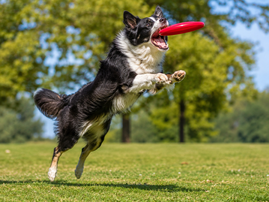 Happy Dog Catching Frisbee