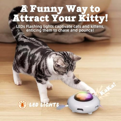 White automatic LED cat UFO toy with glowing dome for interactive play