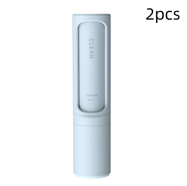 Light blue 2-in-1 pet hair remover brush and lint roller, cylinder design