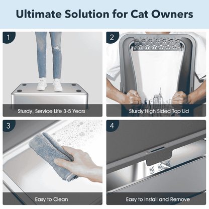 Stainless steel cat litter box with secure side top lid and easy-access scoop opening