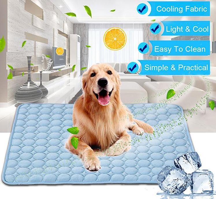 Blue pet cooling pad with raised bubble quilted surface