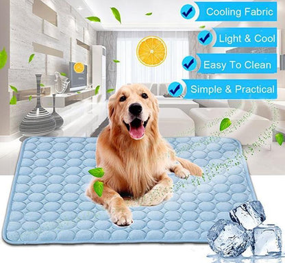 Blue pet cooling pad with raised bubble quilted surface