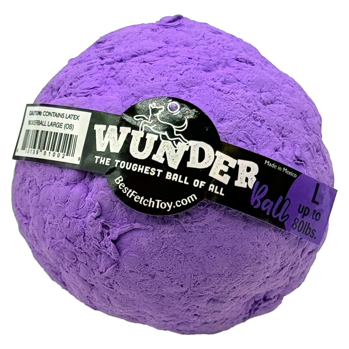 WUNDERball fetch toy ball, purple textured exterior with WUNDER logo label