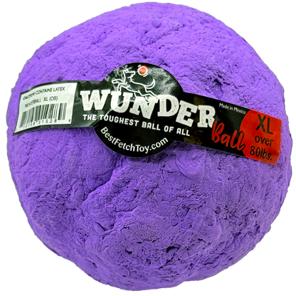 Fetch toy ball, purple textured exterior with WUNDER logo label and XL marking