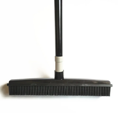 Pet hair removal broom mop with dark handle and gray body, black bristle head