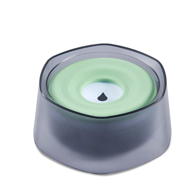 Splash-proof pet drinking bowl with green water insert and dark gray base