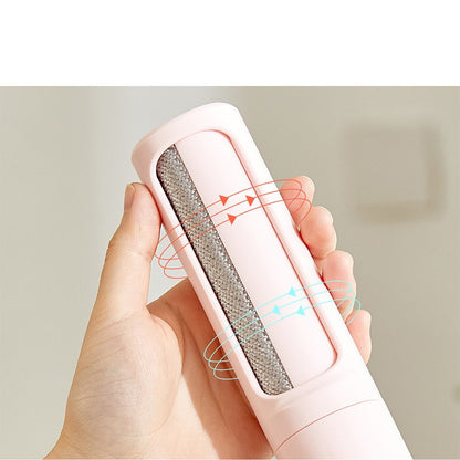 2-in-1 pet hair remover lint roller brush in pink removing pet hair from cloth