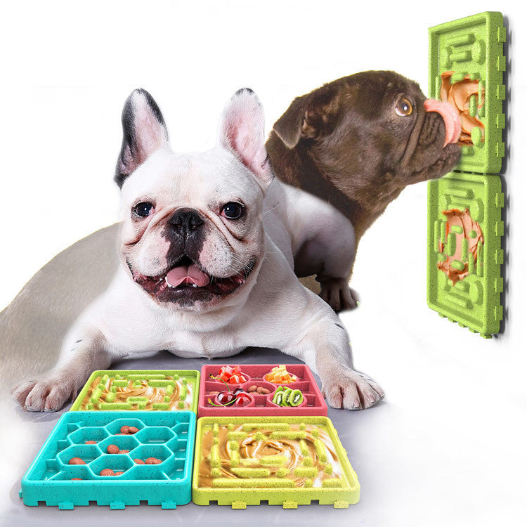 Slow feeder dog licking mat set with peanut-shaped ridges, multi-color panels