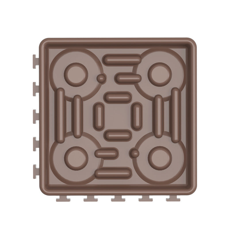 Brown slow feeder licking mat with raised peanut ridges and suction-style side tabs