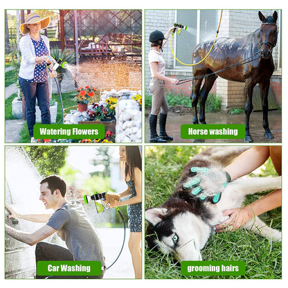 Multi-use water sprayer hose attachment with green nozzle and strong spray