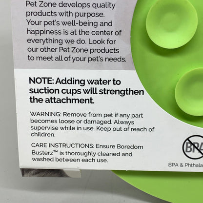 Care instructions area on Pet Zone Engage slow feeder licking mat packaging