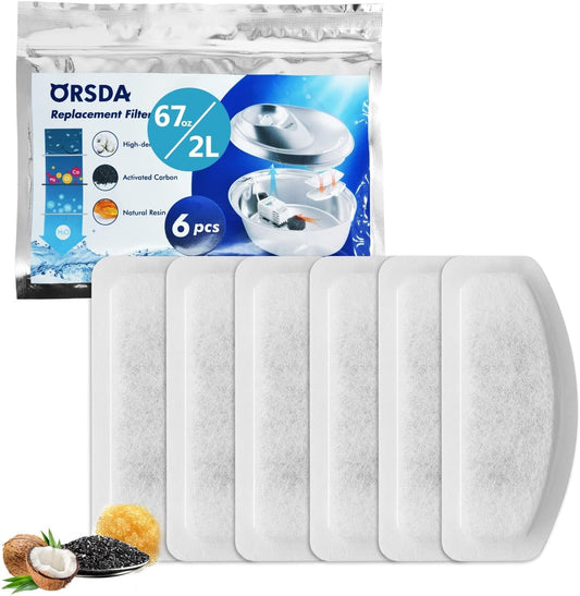 Cat water fountain filter replacement, six white filter pads with storage pouch
