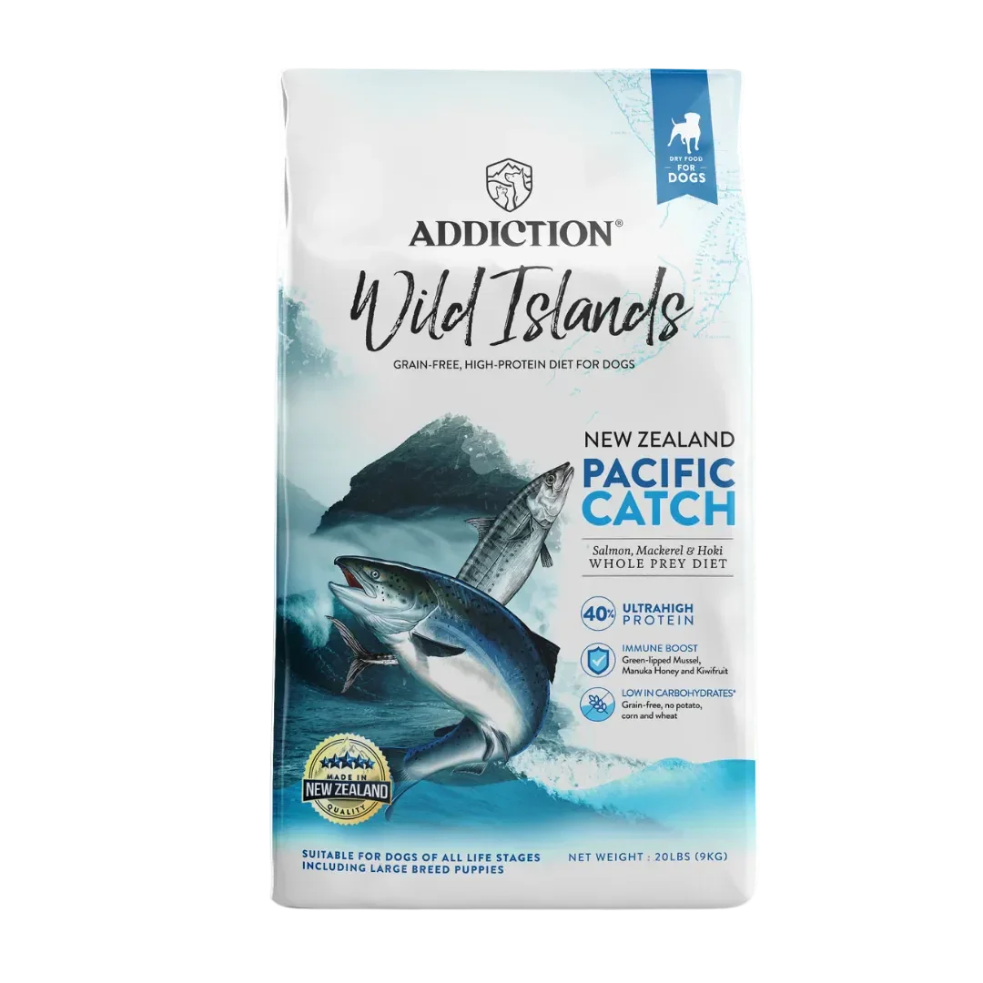 Addition Wild Islands Pacific Catch dog food bag, upright front view