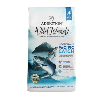 Addition Wild Islands Pacific Catch dog food bag, upright front view