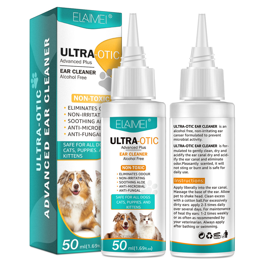 ELAIMEI pet ear cleaner 50 ml bottle set with Ultra-Otic box and second bottle