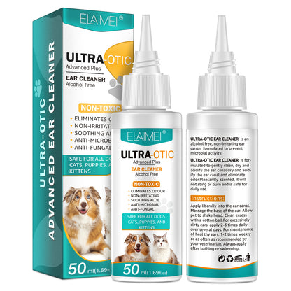 ELAIMEI pet ear cleaner 50 ml bottle set with Ultra-Otic box and second bottle