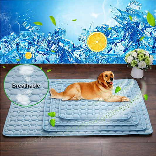 Light blue pet cooling pad with raised bubble-pattern surface