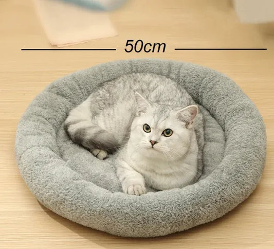 Cozy gray cat bed with 50cm diameter, perfect for pampered cats to rest comfortably.