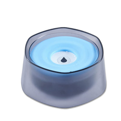 Splash-proof pet drinking bowl with blue water insert and dark gray base