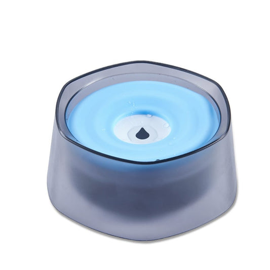 Splash-proof pet drinking bowl with blue water insert and dark gray base
