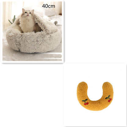 Plush pet bed for cats and dogs, 40cm, light gray round cave; rust U-shaped plush