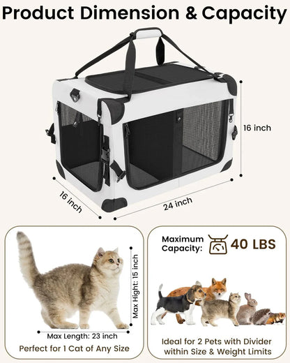 Soft-sided cat carrier with two mesh door panels and top handle, grey/black, rectangular.