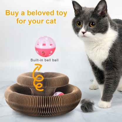 Camel cat scratch toy with built-in bell ball and curled corrugated tracks
