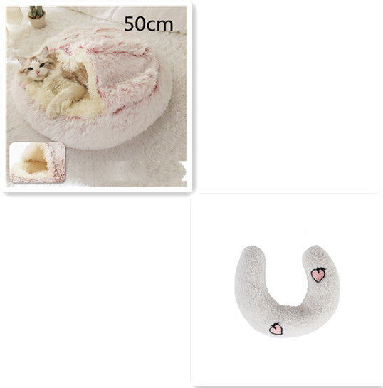 50cm plush pet bed, light gray U-shaped cushion with heart paw patches
