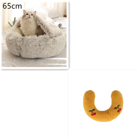 Light gray plush pet bed, U-shaped rim, 65cm; includes yellow U-shaped bolster