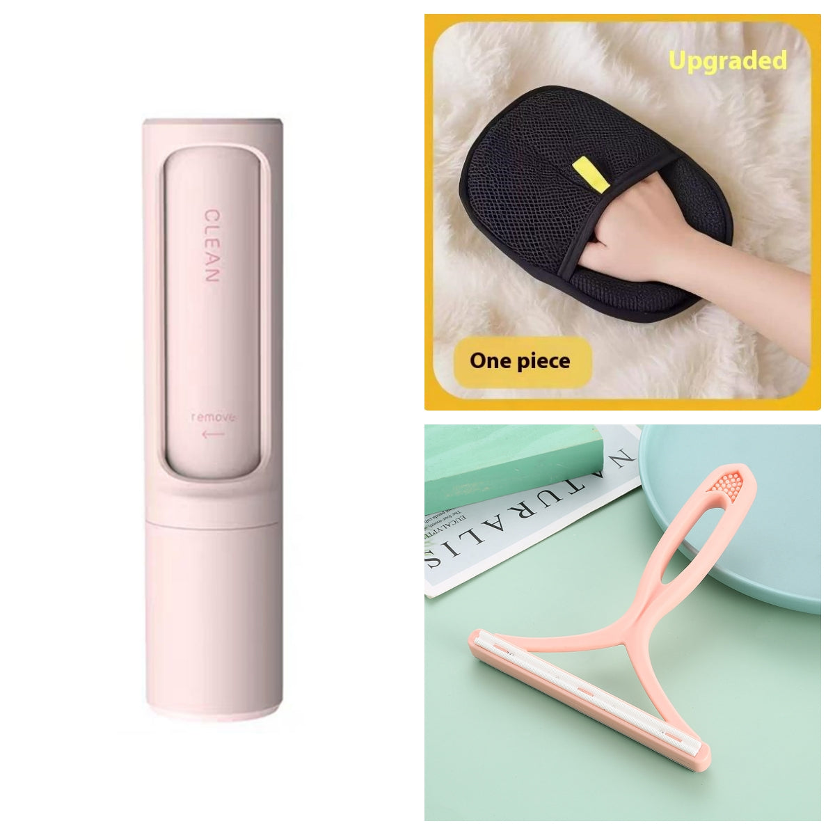 Pink 2-in-1 pet hair remover brush and lint roller, with roller brush head
