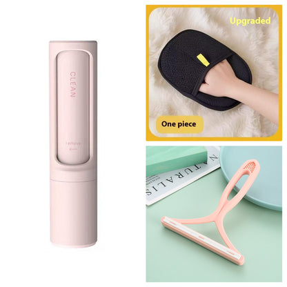 Pink 2-in-1 pet hair remover brush and lint roller, with roller brush head