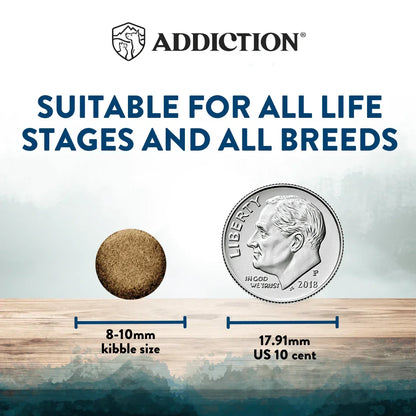Dry cat food kibble size and suitability panel for all life stages and breeds