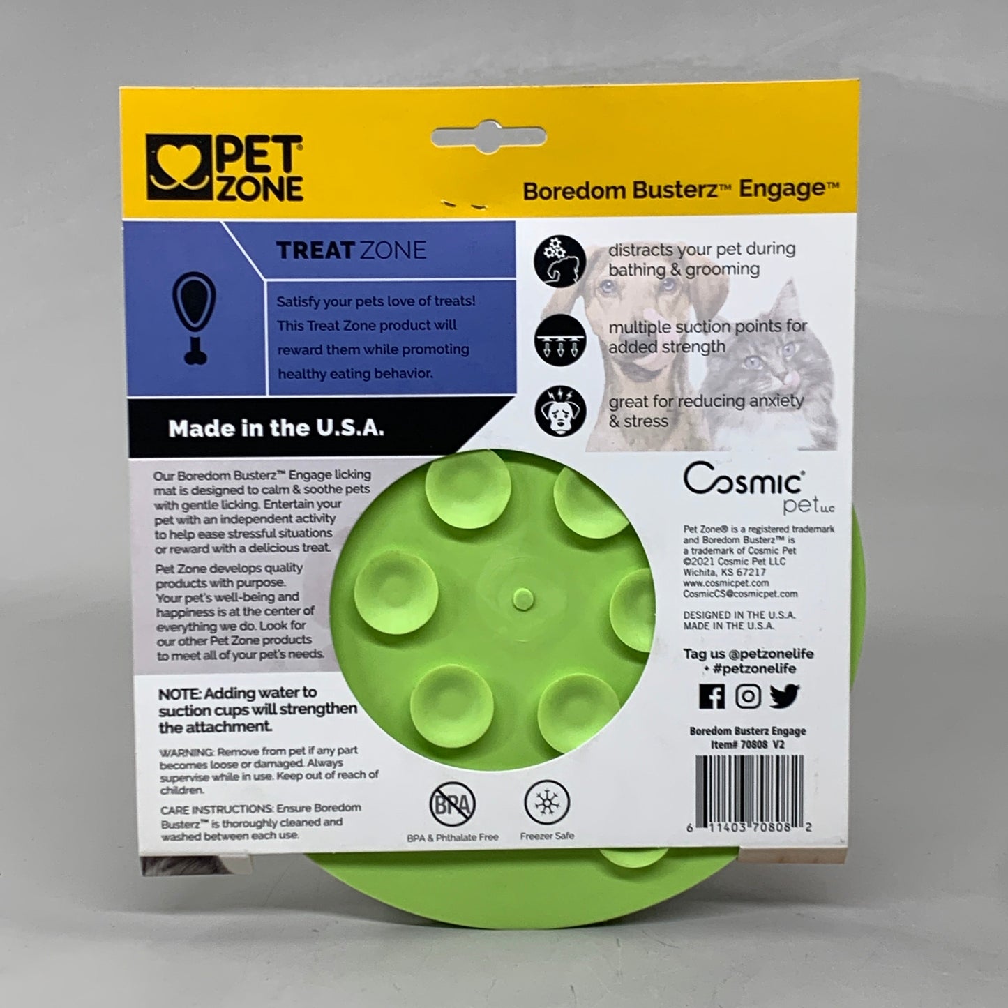 Back of Pet Zone box for green slow feeder Engage licking mat