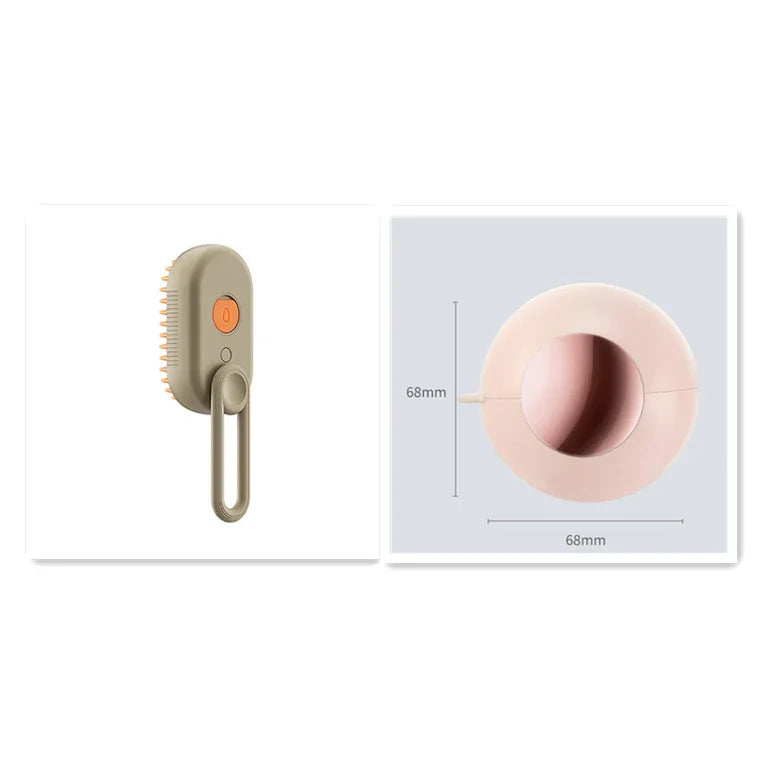Cat steam brush, beige handle and oval brush head with orange power light