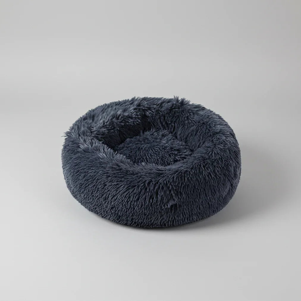 Midfox Plush Donut Comfort Pet Bed in dark grey faux fur