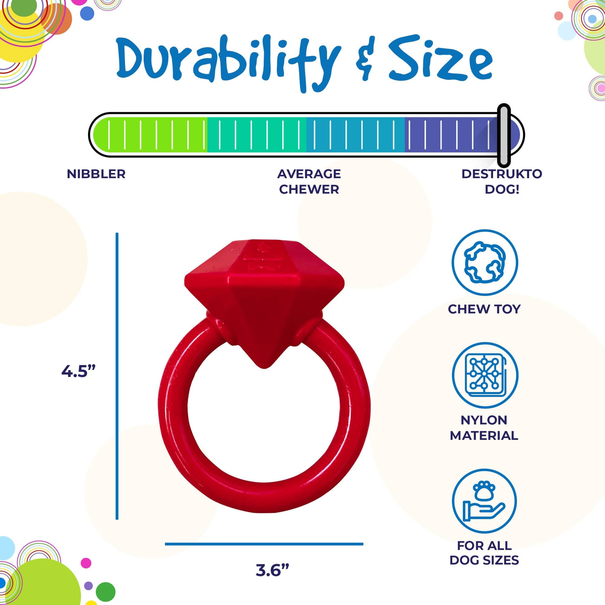 Red diamond teething ring size graphic with circular loop