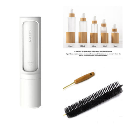 White pet hair remover brush and lint roller, with spare brush attachment