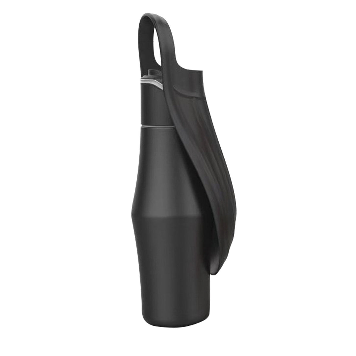 Black portable pet water bottle with flip spout and carrying handle