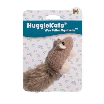 HuggleKats Wee Fellar squirrel plush cat toy, brown with white belly