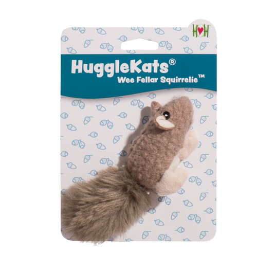HuggleKats Wee Fellar squirrel plush cat toy, brown with white belly
