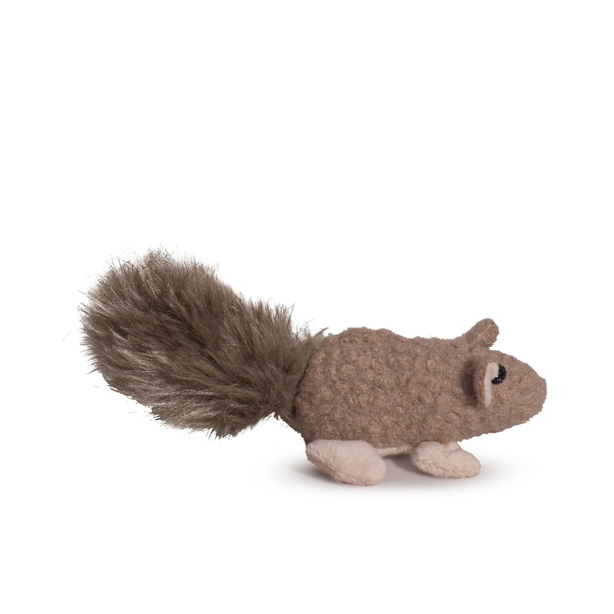 Brown squirrel plush cat toy with long tail and small paws