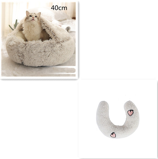 Plush pet bed for cats and dogs, 40cm, light gray round cave; gray U-shaped plush