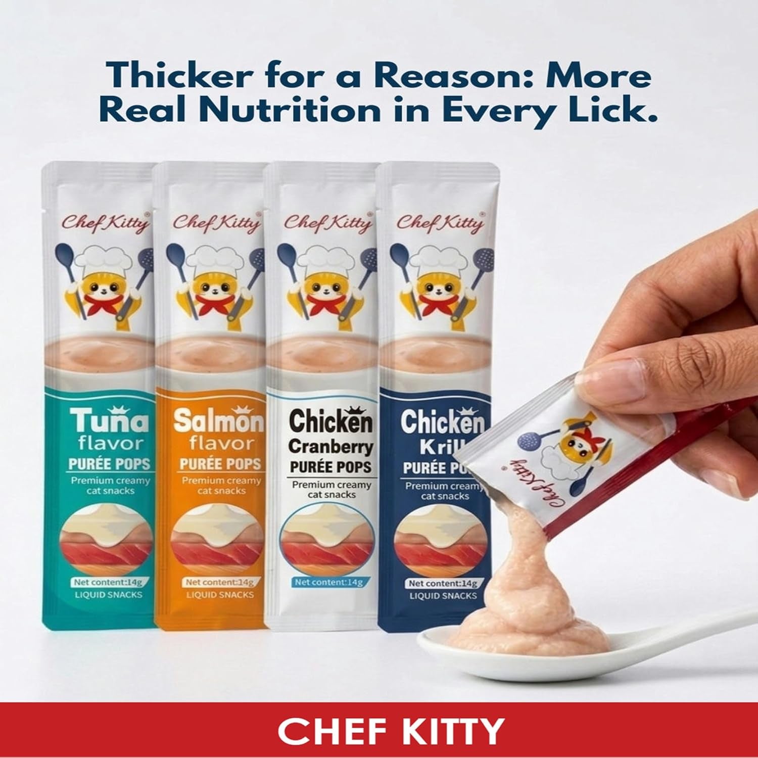 Cat puree pop tubes variety pack with tuna, salmon, chicken, and cranberry flavors