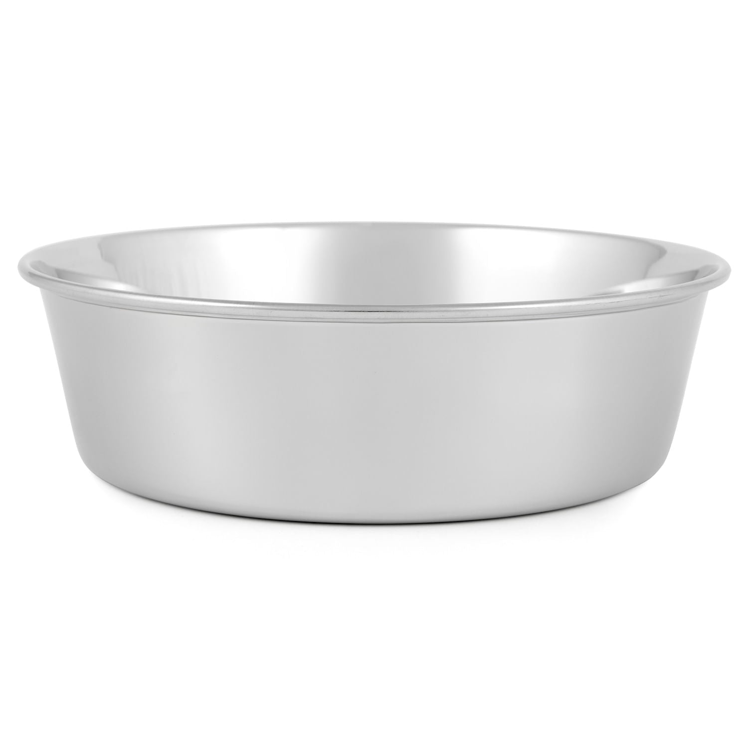 Stainless steel pet bowl shown from the side with smooth polished exterior.