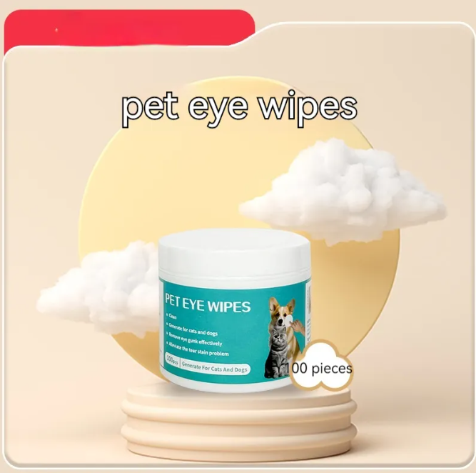 Pet eye wipes jar, white container with teal label