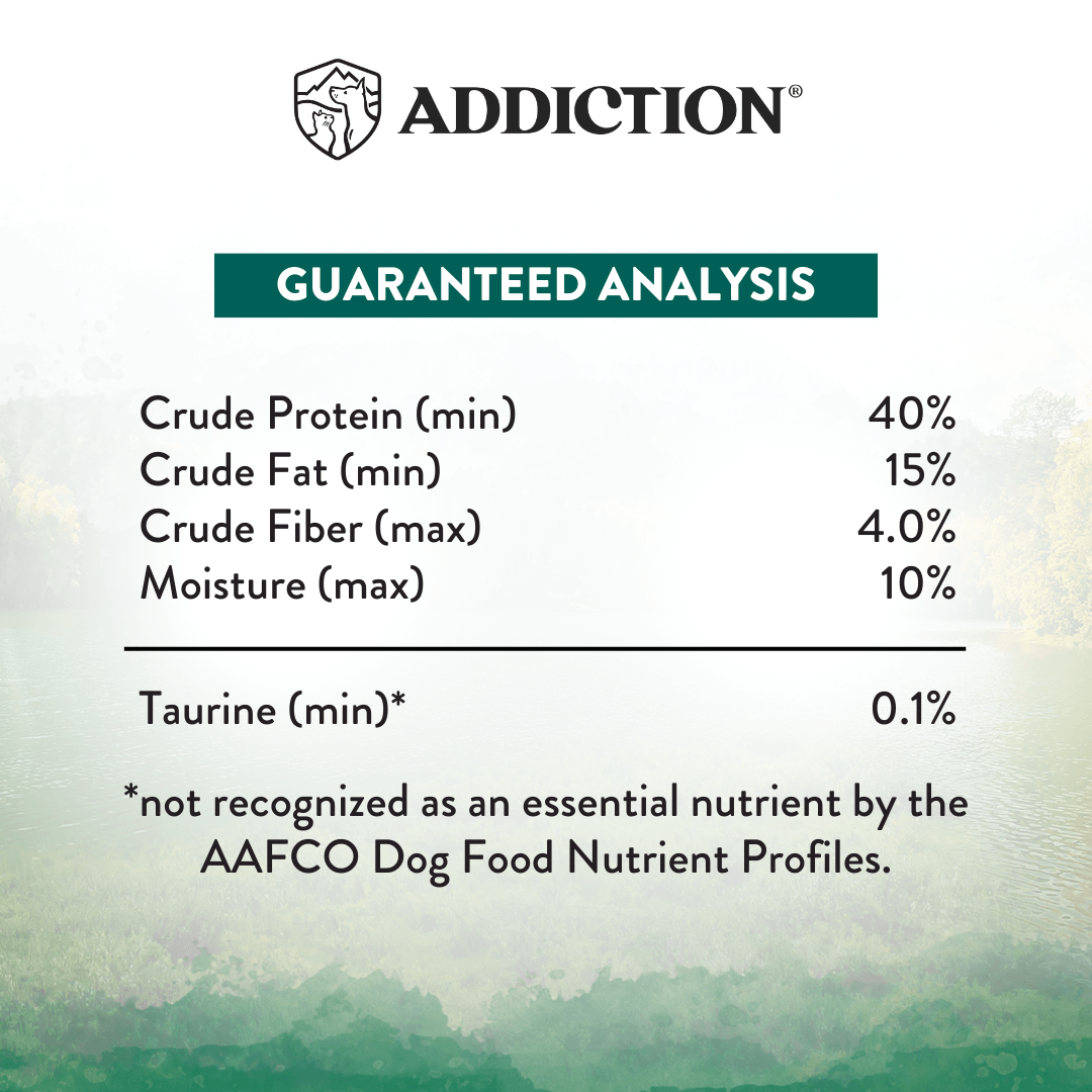 Dry dog food guaranteed analysis: 40% protein, 15% fat, 4% fiber, 10% moisture