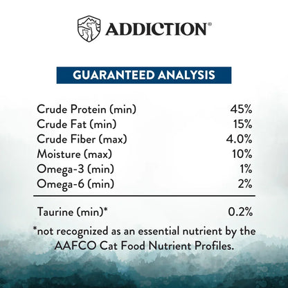 Guaranteed analysis panel listing protein, fat, fiber, moisture, omega-3 and omega-6