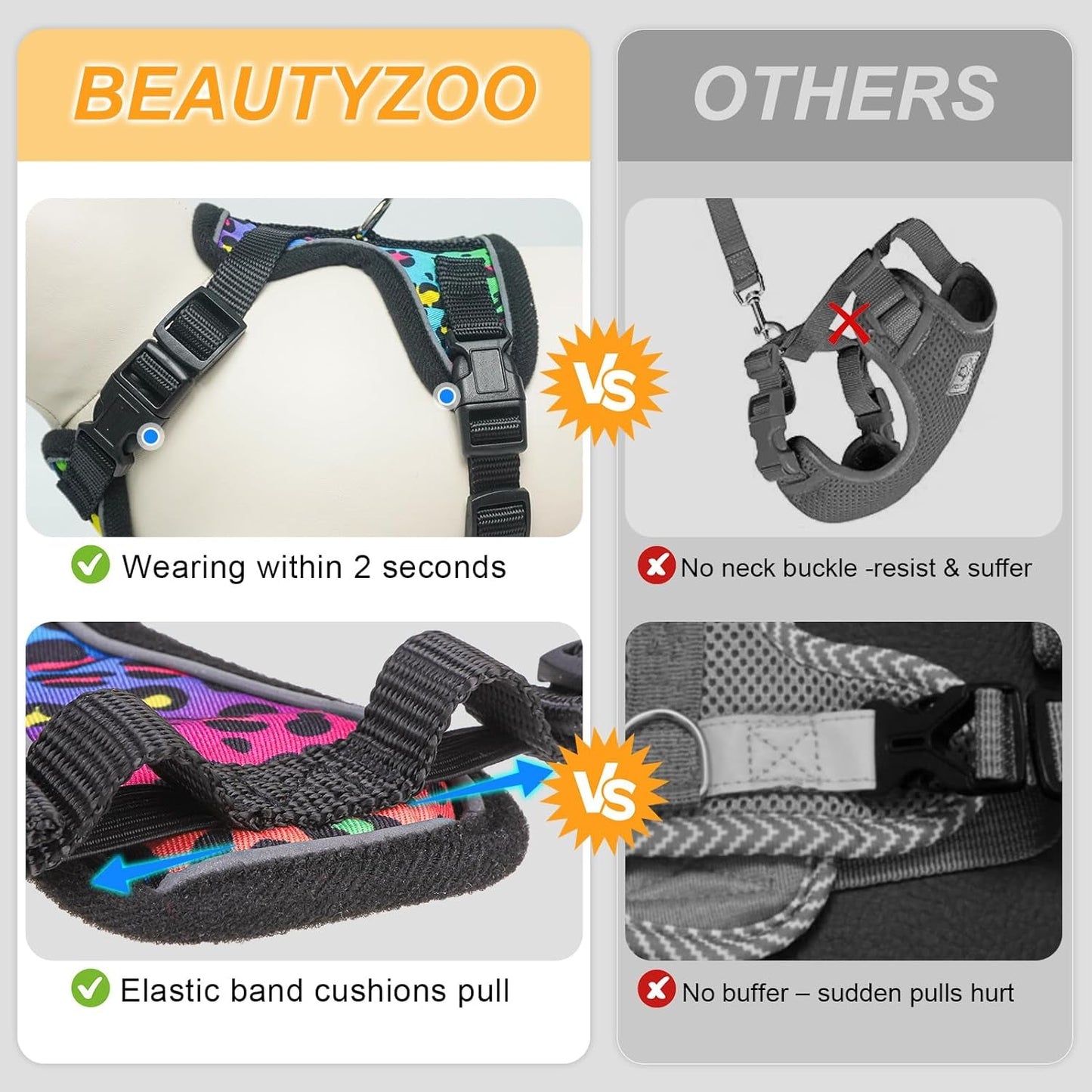 Cat harness fabric with adjustable chest straps and elastic cushioning, paw print